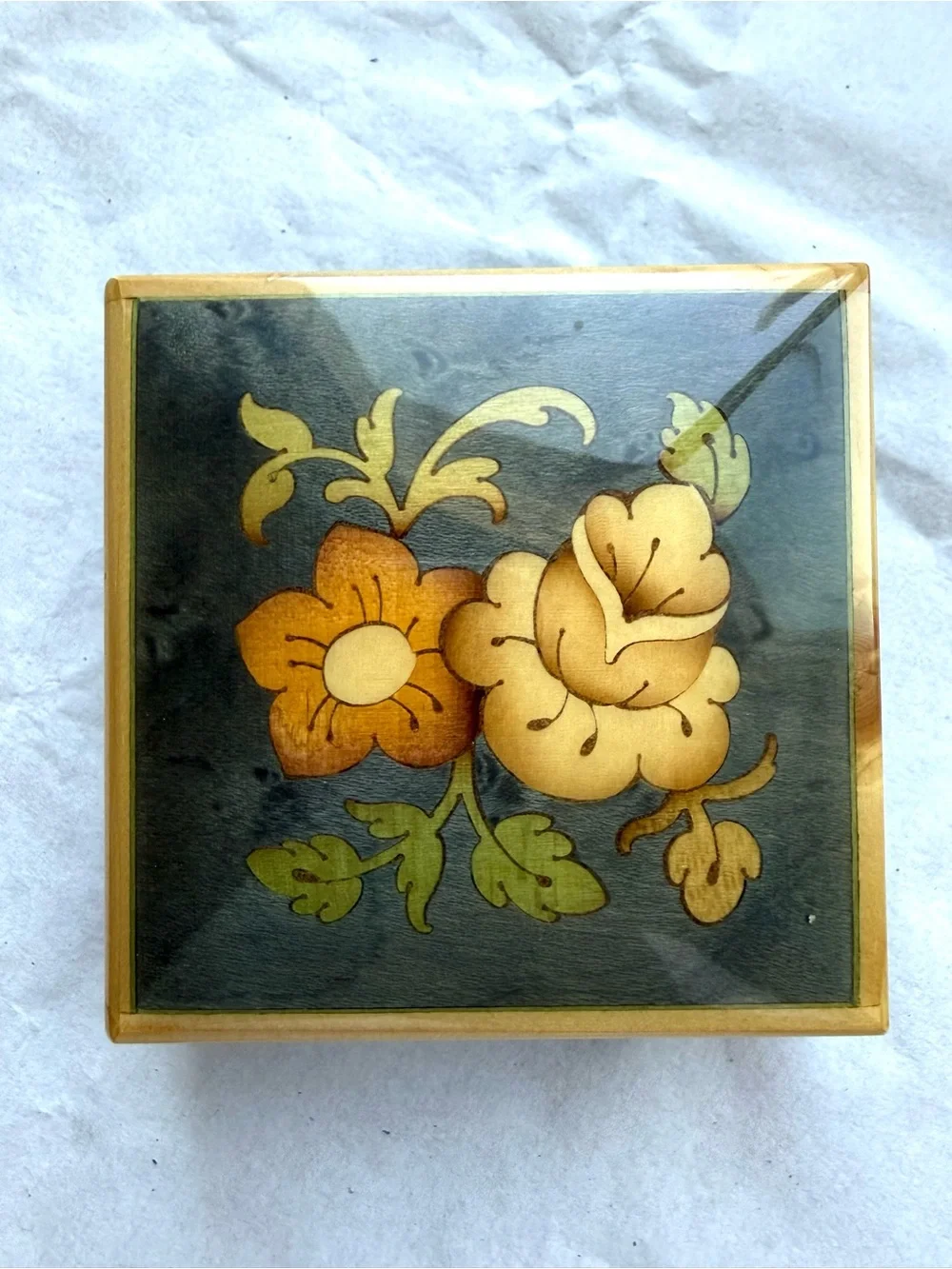 Hand-Painted Floral Wooden Trinket Box